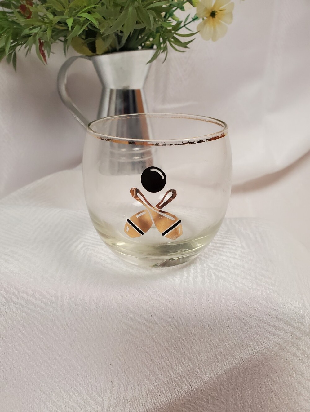 Vintage Gold-Trim Glass Tumbler with Black and Gold Accent